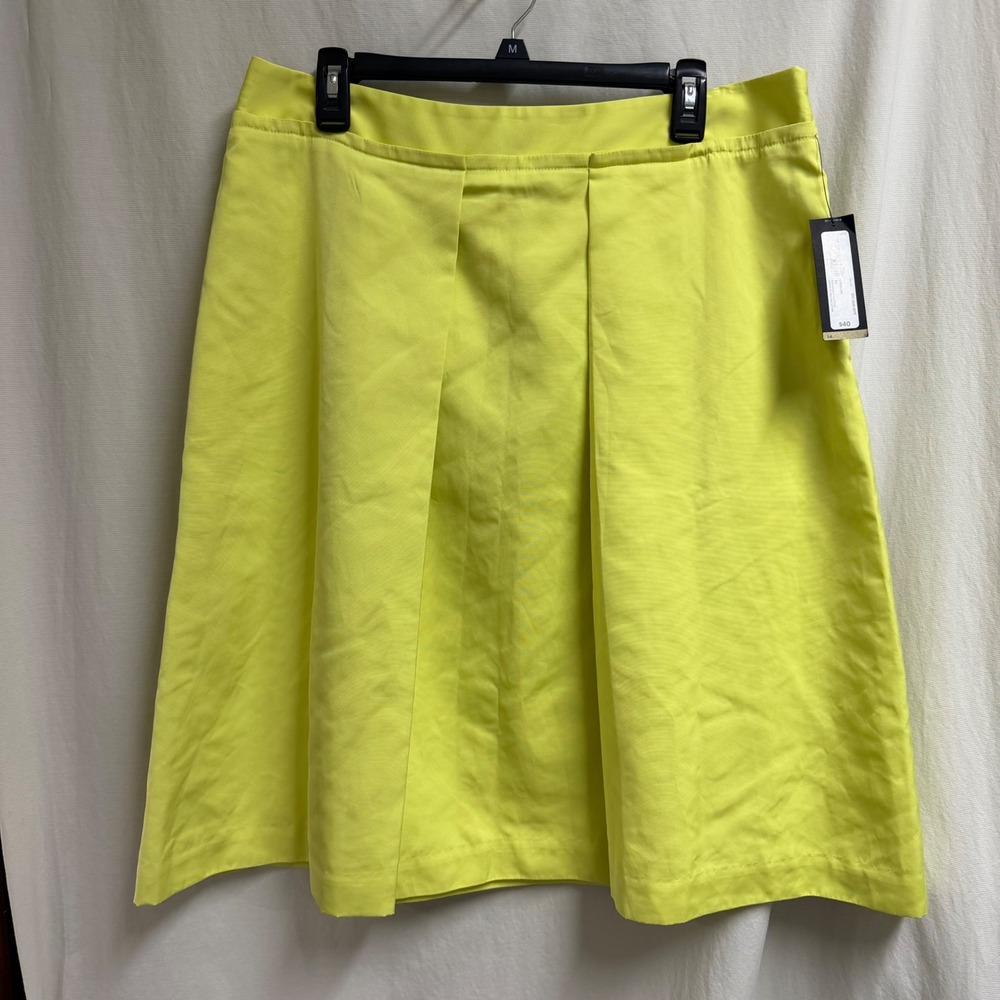 Worthington Lemon Lime Pleated A-Line Skirt NWT Size 14 Neon Yellow Chartreuse